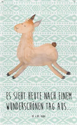 Produktbild von Mr. & Mrs. Panda Tapestry Lama Springen - Aztekenblau - Geschenk, Wandbehang, Guten Morgen, Lamas, Stoff Wandbild, Glück, Wandtuch, Tapisserie, Start, Freundin, Gobelin