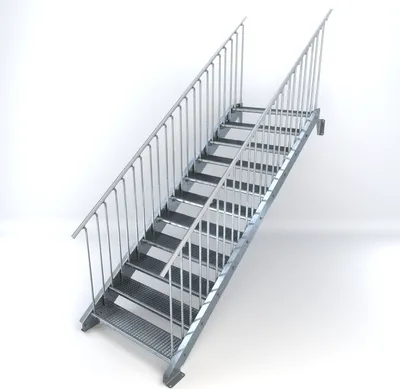 Produktbild von Stahltreppe 11 Stufen bis Höhe 220 cm, Laufbreite : 110 cm beidseitiges Geländer ST 2 (31 / 31 mm gezackt)
