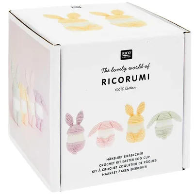 Productafbeelding van Rico Design Haakset Ricorumi, DK, in de kleuren: Šeříková (Lila), Máta (Mintgroen), Růže (Roze), Žlutá (Geel), katoen, 57,5 meter, 7 stuks. Zeer fijn wassen (30 °C)