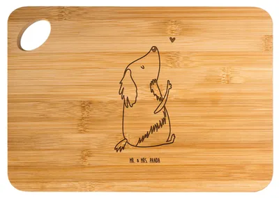 Produktbild von Mr. & Mrs. Panda Frühstücksbrettchen Hund Liebe - Transparent - Geschenk, Schneidebrett, Küchenbrett, jausenbrett, Hunde, schneidbrett, Herz, Sprüche, Holzbrett, Süß