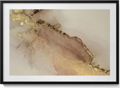 Produktbild von Abstraktes Gold– Wandbild mit Rahmen – Gerahmtes Bild  – Wanddekoration – 100x70 cm –  Schwarz Rahmen