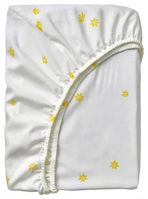 Produktbild von IKEA SKOGSDUVA Spannbettlaken Blumen Weiß Baumwolle 90x200 cm