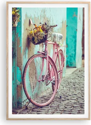 Produktbild von Gerahmtes Poster - Rahmen in heller Eiche - Rosa Fahrrad Vintage - 70x100 cm - Wand Bild - Wanddeko - Wandbilder - Kunstposter - Wandposter - Bilderrahmen - Bilder - Kunstdruck - P2NPA70x100-4471