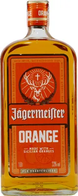 A bottle of Jägermeister Orange liqueur.