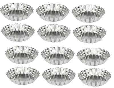 Produktbild von 12 x Backform gewellt für Dessert Muffins Eierkuchen Pudding Weißblech °45mm Lebensmittelqualität, ungiftig und geruchlos