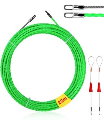 Produktbild von 22 m Kabeleinziehhilfe Einziehspirale Zugdraht, Polyester Einziehdraht mit 2 Führungsfeder, Einziehband φ4 mm,Kabelziehhilfe Einzugsfeder Einziehband,Kabeleinziehhilfe Fischband Drahtzieher (Grün)