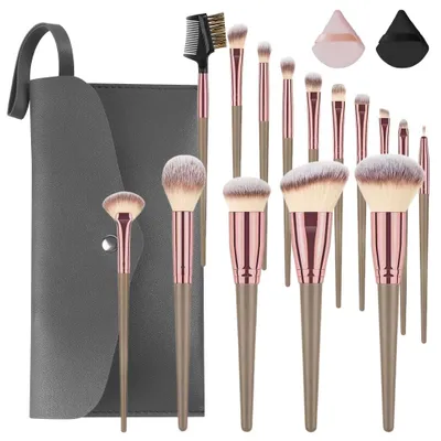 Image de Vicloon : Ensemble de 15 pinceaux de maquillage, étui en cuir synthétique (PU)