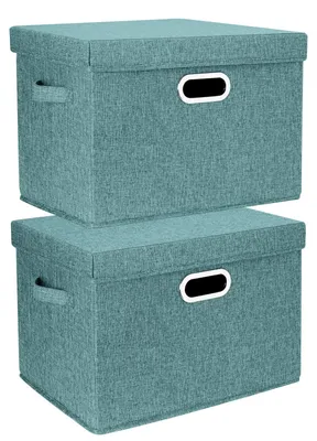Image de Grande boîte de rangement en tissu avec couvercle, pliable, lavable, 44 x 30 x 29 cm, lot de 2