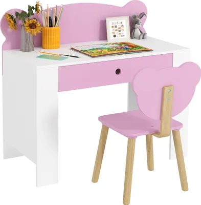 Immagine prodotto di AIYAPLAY set di scrivania per bambini con piano e cassettiera scrivania e sedia per bambini a forma di orso scrivania per bambini scrivania per ragazzi e ragazze rosa