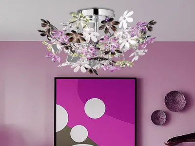 Produktbild von Ausgefallene Deckenleuchte mit Blumen bunt für Schlafzimmer, Jugendzimmer Ø 51cm