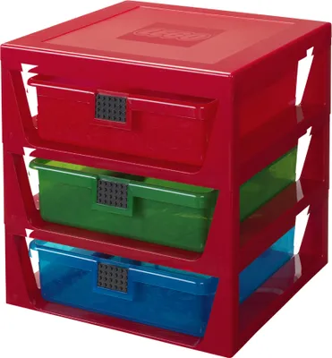 Produktbild von LEGO Schubladenbox, 3 Schubladen, rot, Polypropylen, 34,5 x 37,5 x 32,5 cm (L x B x H), mit oberer 32x32 Noppen-Platte, beschriftbarer 4x6 Noppen-Front, herausnehmbaren Schubladen, ca. 42 Liter, BPA-frei