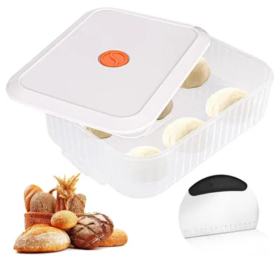 Produktbild von Pizzaballenbox mit Deckel - Gärbox - Aufbewahrungsbox - Edelstahl Teigschaber - Stapelbar - 33x23x9 cm - Teigbox