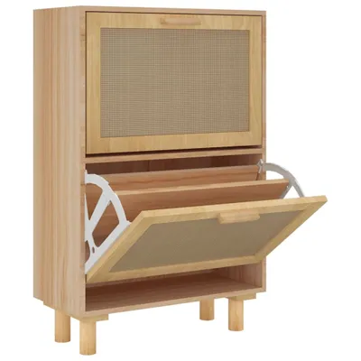 Produktbild von vidaXL Schuhschrank Braun 52x25x80 cm Holzwerkstoff & Rattan Natur
