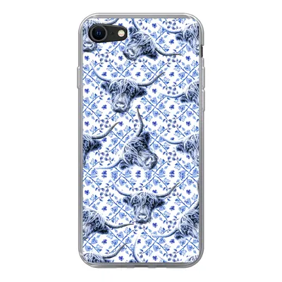 Produktbild von MuchoWow® Handyhülle Schutzhülle Hülle für iPhone SE 2020 Delfter Blau - Tiere - Schottischer Highlander Silikon Softcase Handy Hülle - Kartenbesitzer