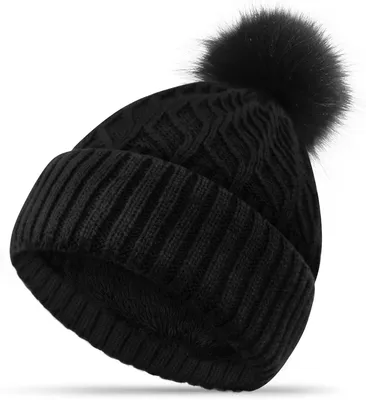 Immagine prodotto di Berretto da donna, modello beanie, foderato in pile, taglia unica, con pompon removibile, ideale per le giornate fredde