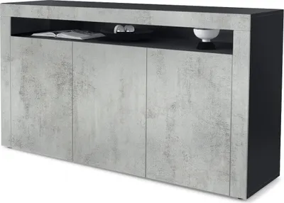 Produktbild von Vladon Sideboard Valencia, Germany, Kommode mit 3 Türen und 1 offenem Fach, Schwarz matt/Beton Oxid Optik/Beton Oxid Optik (155 x 92 x 40 cm)