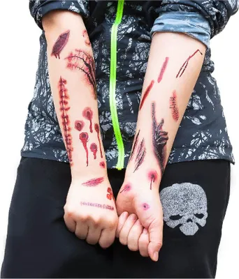 Produktbild von Oblique Unique Temporäre Tattoos Horror Halloween Klebetattoos Wunden - 40 Motive