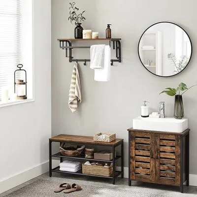 Produktbild von Unyqoos® Wandgarderobe 3‑in‑1 mit Ablage 66 x 30 cm, Metallrahmen & 5 Haken – Garderobenleiste für Jacken, Taschen, Regenschirme (Ablage 15 kg, Haken 3 kg, Schiene 10 kg)