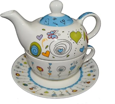 Produktbild von Teekannen-Set mit Tasse+Teller blau