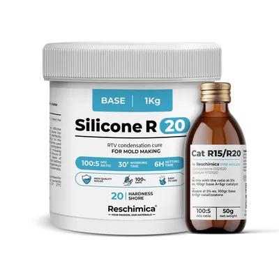 Obrázok produktu pre R20 tekutý silikónový kaučuk 20 Shore, silné a odolné formy, kompatibilné so živicou, voskom, sadrou a inými materiálmi (1 kg)