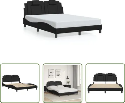 Produktbild von The Living Store Bettgestell mit Kopfteil Schwarz 140x190 cm Kunstleder