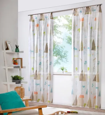 Produktbild von heimtexland ® Vorhang Kindergardine Skandi Leinen Optik Natur Bunt Deko Gardine Kinderzimmer Transparent Typ755 Bandschal HxB 245x135 cm