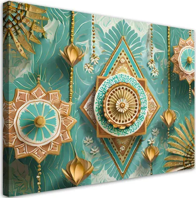 Produktbild von Leinwandbild Mandala Arabisch Orientalisch 100x70 Feeby Blau bild für die wand bereit zum aufhängen