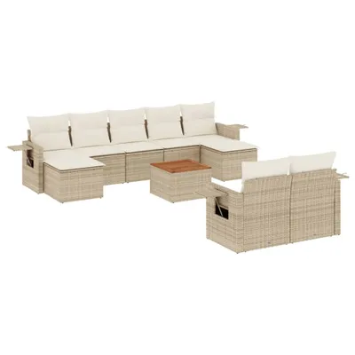 Produktbild von vidaXL 10-tlg. Garten-Sofagarnitur mit Kissen Beige Poly Rattan