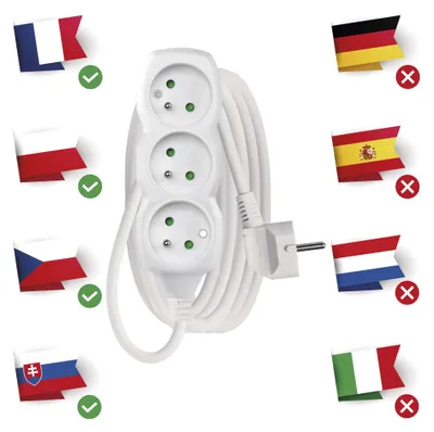 Prodlužovací kabel 3 m / 3 zásuvky / bílý / PVC / 1 mm2