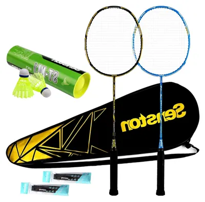 Produktbild von Badminton Set mit Badmintonschlägern, Schlägertasche und 6 Nylon-Federbällen