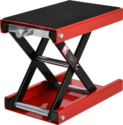 Produktbild von DURHAND Scherenhebebühne, Tragkraft 500 kg, höhenverstellbar 10–37 cm, Motorradständer, Motorradständer zum Parken oder Reparieren, Werkstatt, Garage, 41,5 x 23,5 x 10–37 cm, Schwarz und Rot