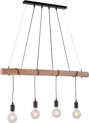 Produktbild von Selltec Pendellampe DAMIAN Holz Echtholz-Balken, Vintage- Retro Stil Wohnzimmer, Küche, Esszimmer