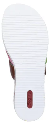 Produktbild von Rieker Damen Pantolette gekreuzte Riemen Klettverschluss Keilabsatz V3652, Größe:40 EU, Farbe:Mehrfarbig