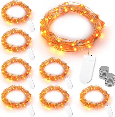 Produktbild von BrizLabs Orange Halloween Lichterkette, 8 Stück 2M 20 LED Herbst Lichterketten Micro Batterie Silberdraht Innen Sterne Beleuchtung für Herbstdeko Weihnachtsfeier Erntedankfest Tisch Hochzeit DIY