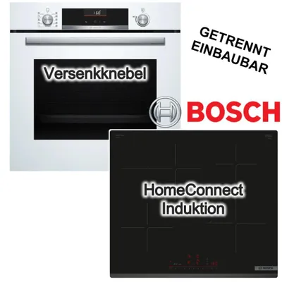 Produktbild von Herdset BOSCH Backofen AirFry 3DHeißluft weiß + Induktionskochfeld PowerBoost DirectSelect