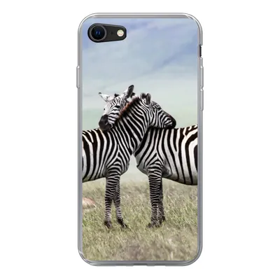 Produktbild von MuchoWow® Handyhülle Schutzhülle Hülle für iPhone 8 Zebras - Gras - Schwarz - Weiß Silikon Softcase Handy Hülle - Schutzhaube