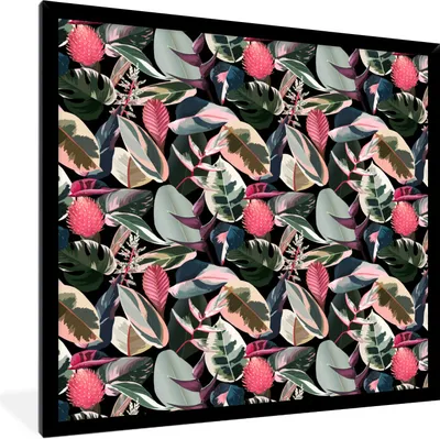 Produktbild von MuchoWow® Gerahmtes Poster Tropisch - Blätter - Rosa 40x40 cm - Poster mit Schwarzem Bilderrahmen Wandposter Rahmen Foto Bilder - Mit Rahmen - Wanddekoration Schlafzimmer