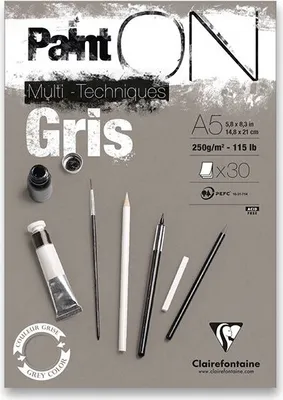 Obrázek produktu pro Blok Clairefontaine Paint on Grey A5, 30 listů, 250 g