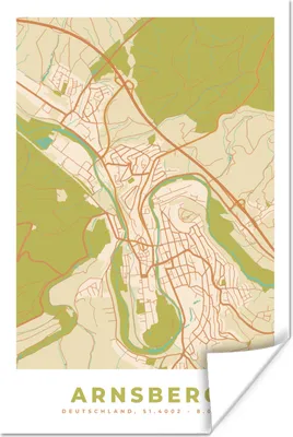 Produktbild von MuchoWow® Poster Karte - Arnsberg - Jahrgang - Karte 120x180 cm - Kunstposter