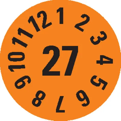 Produktbild von Dreifke® Prüfplakette 27, orange, Folie, ablösbar, Ø 8mm, 360/Heft