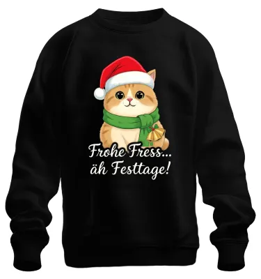 Productafbeelding van Vrolige kersttrui met katten, kerstman, schattig, uni, zwart, maat S