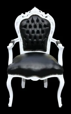 Produktbild von Casa Padrino Barock Esszimmerstuhl mit Armlehnen in Schwarz und Weiß - 108 x 53 x 57 cm