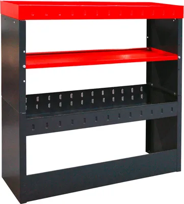 Produktbild von Fahrzeugregal Raptor mit 1x unterteilbaren Böden | HxBxT 108x35x104cm | Anthrazitgrau/Verkehrsrot | Fahrzeugeinrichtung Fahrzeugausbau Werkzeugaufbewahrung Lieferwagenregal