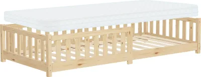 Zdjęcie produktu dla ML-Design łóżko dziecięce 90x200 cm naturalne łóżko podłogowe dla dzieci ze stelażem z listew materacowych i zabezpieczeniem przed wypadnięciem łóżko młodzieżowe wykonane z litego drewna sosnowego rama łóżka