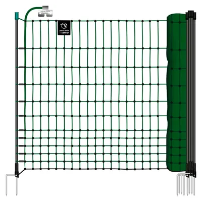 Produktbild von Hühnerzaun 25m, Geflügelnetz, 112cm, 9 Pfähle, 2 Spitzen, grün, elektrifizierbar