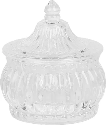 A clear glass jar with a lid, shown against a white background.