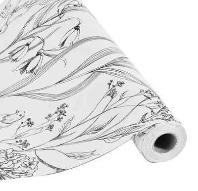 Productafbeelding van VEVOR zelfklevende behangrol, 45 cm x 10 m, wandbekleding, witte zelfklevende folie met botanisch bloemenmotief, waterdicht, meubelfolie, decoratieve vinylrol voor slaapkamer, keuken, kantoor, badkamer
