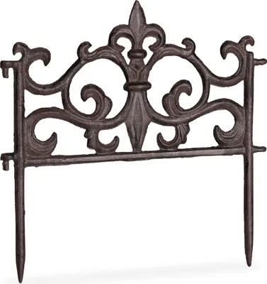 Produktbild von 10 x Beetzaun Element, Gusseisen, Vintage Design, erweiterbar, Erdspieß, dekorativer Steckzaun, HxB 27x27cm, braun