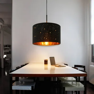 Produktbild von ZMH závesná lampa čierna závesná lampa na jedálenský stôl moderná závesná lampa hviezda textilné tienidlo dizajnová jedálenská stolová lampa zásuvka E27 závesná lampa do obývačky jedálne spálne