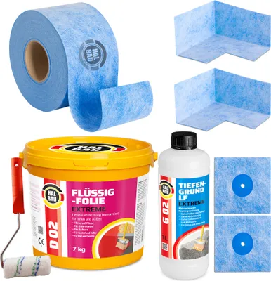 Produktbild von Dichtset Balkon Dusche Flüssigfolie 7kg Dichtband Farbrolle Set Außen Innen H309